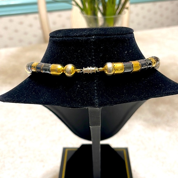 VINTAGE TRI COLOR GOLD BRONZE & GUNMETAL BENDABLE CHOKER - Picture 2 of 6